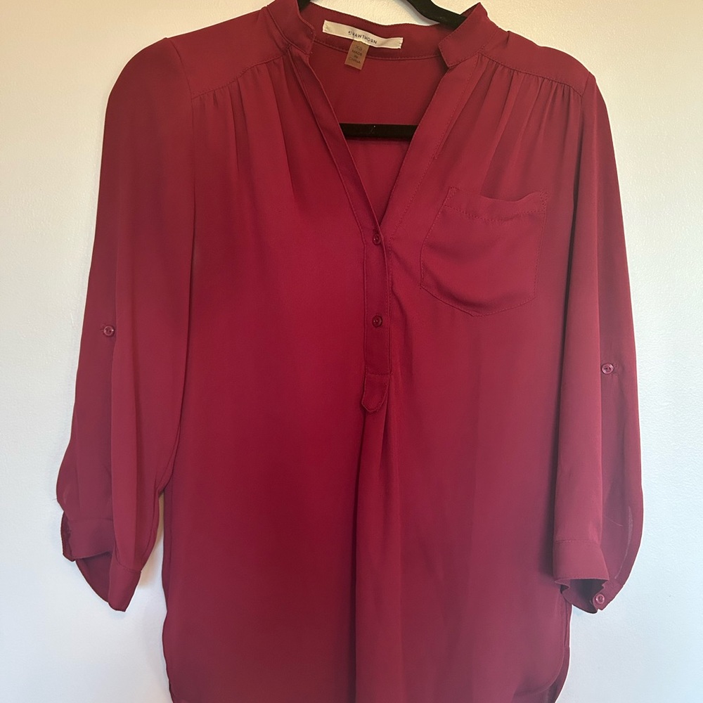 Burgundy 3/4 length sleeve tunic blouse